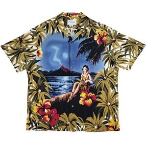 Kalaheo Mens Tropical Hawaiian Shirt Volcanic Scene‎ Hula Dancer XL
